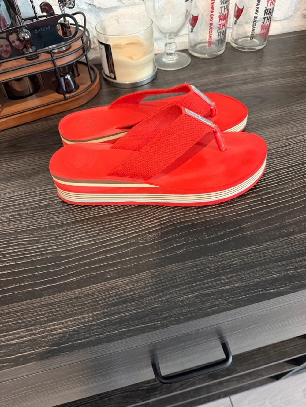 BCBG Red Platform Thong Sandals